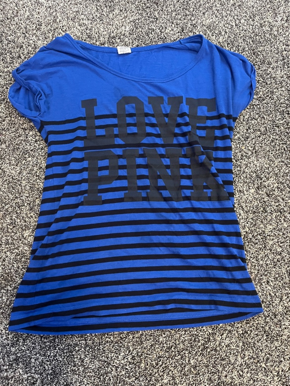 LOVE PINK Blue & Black Striped Tee Off the shoulder